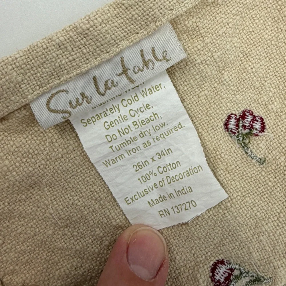 Sur La Table Tan Cotton Fall Apron Pumpkin Leaves Embroidery 26x34 Thanksgiving